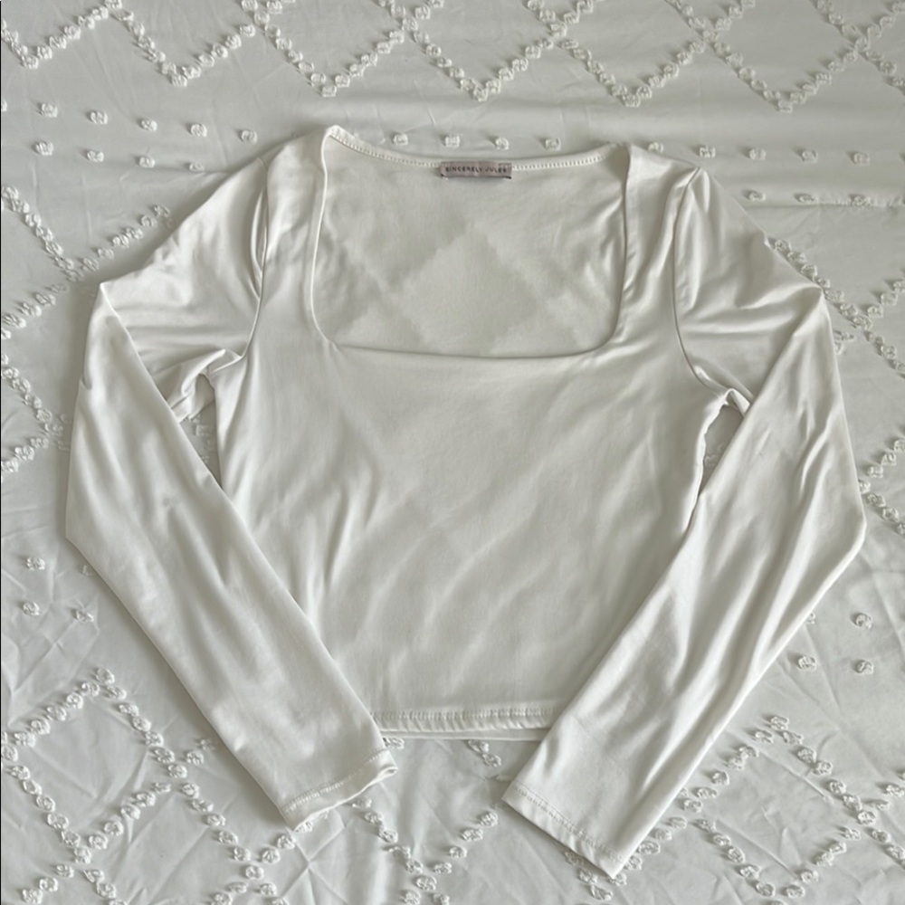 Sincerely Jules Cream Long Sleeve Fitted Crop Bodysuit
